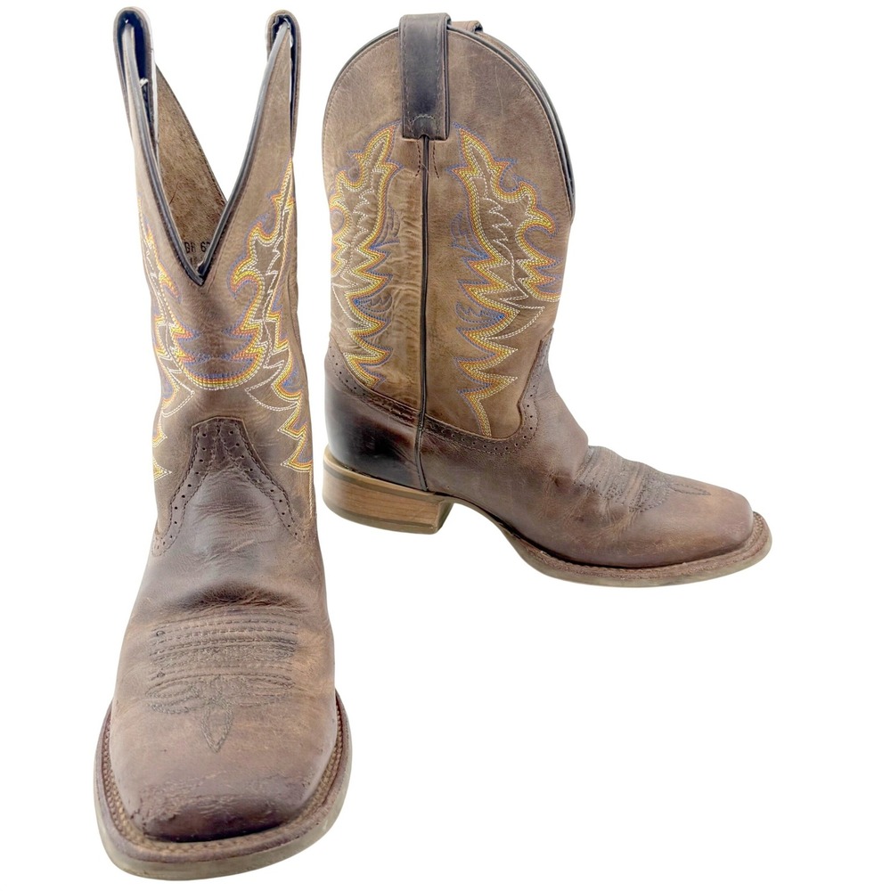 Double H Western Work Boots Mens 9D Brown Roper Leather Square Toe Stitching